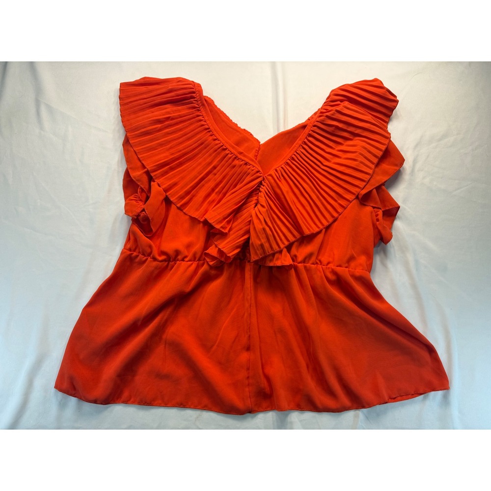 Shein Curve Orange Pleated Ruffle V-Neck Peplum Blouse Top Womens 3XL Plus Size